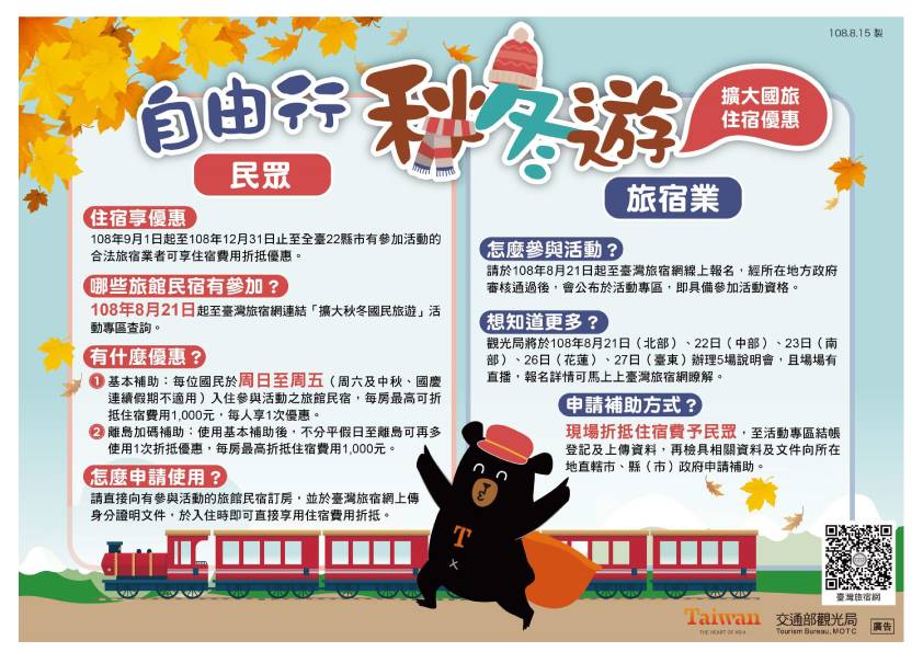 鐵道旅人民宿 2019 秋冬補助方案
